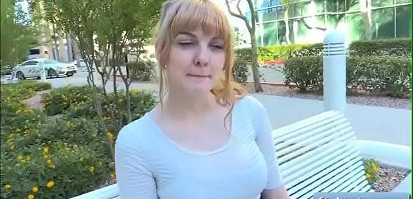  Hot blonde teen Alyssa flash her big natural boobs in a restaurant
